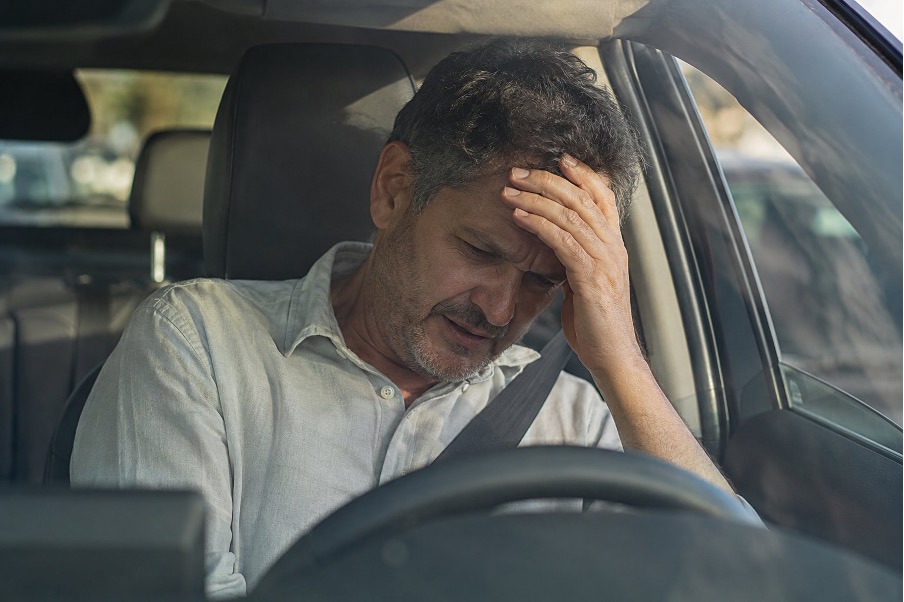 Man holding his head in pain after a car accident