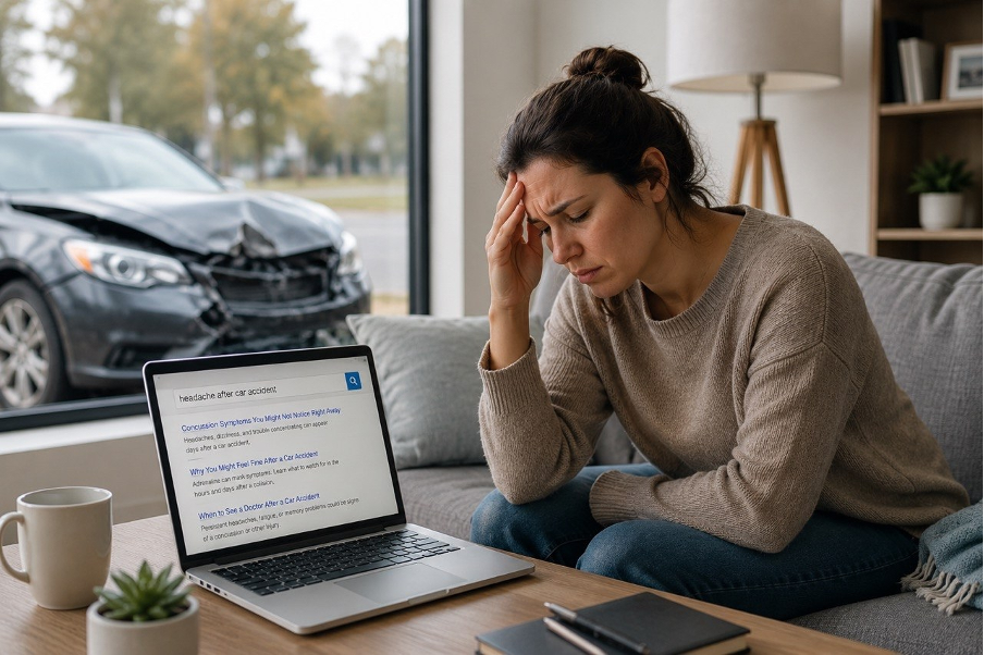 Concussion symptoms after a car accident may not appear immediately and can become noticeable hours or days later