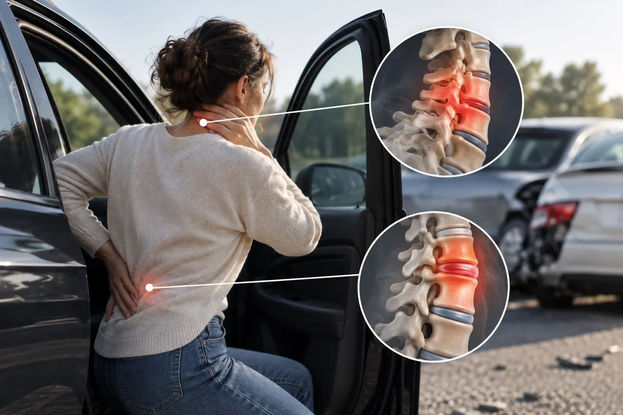 Car accident forces can place stress on the cervical and lumbar discs, potentially contributing to disc injury