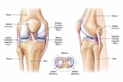 Anatomy of the knee joint and structures commonly affected by trauma