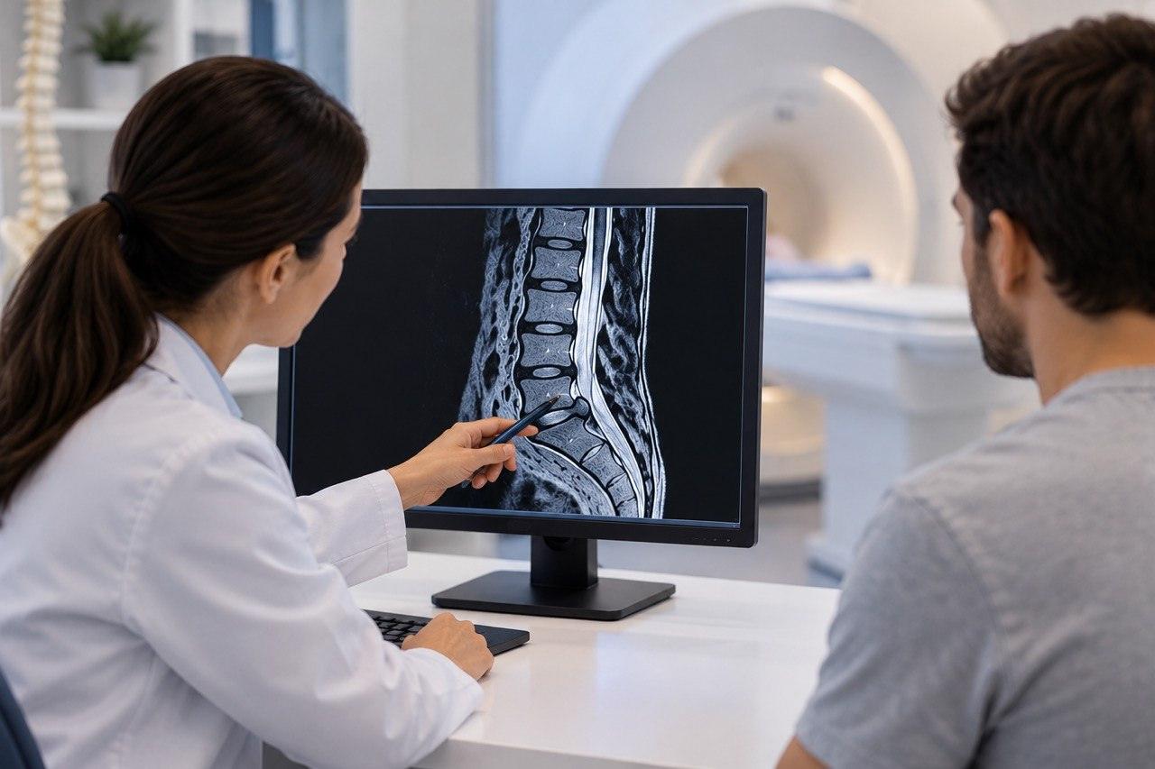Lumbar spine MRI evaluation for possible nerve root compression